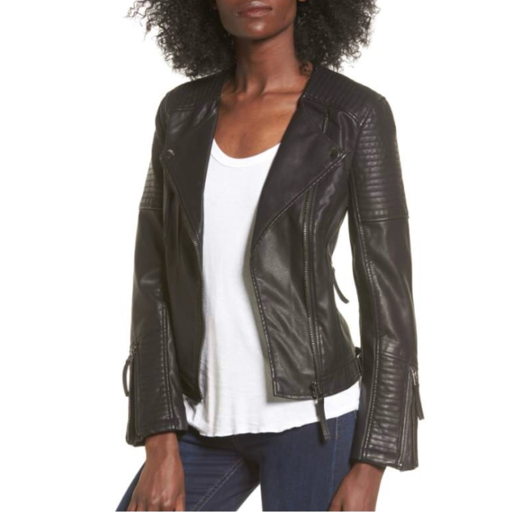 Topshop Black Faux Leather Biker Jacket
